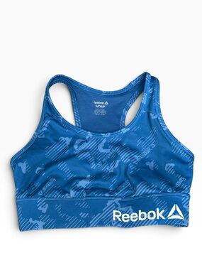 Reebok Speedwick Printed Racerback Medium Support Sports Bra Size Small Blue